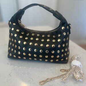 Vici Black faux leather handbag with gold studs